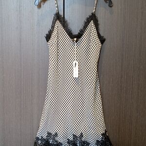 Chic Black and White Checkered Lace Slip Dress
